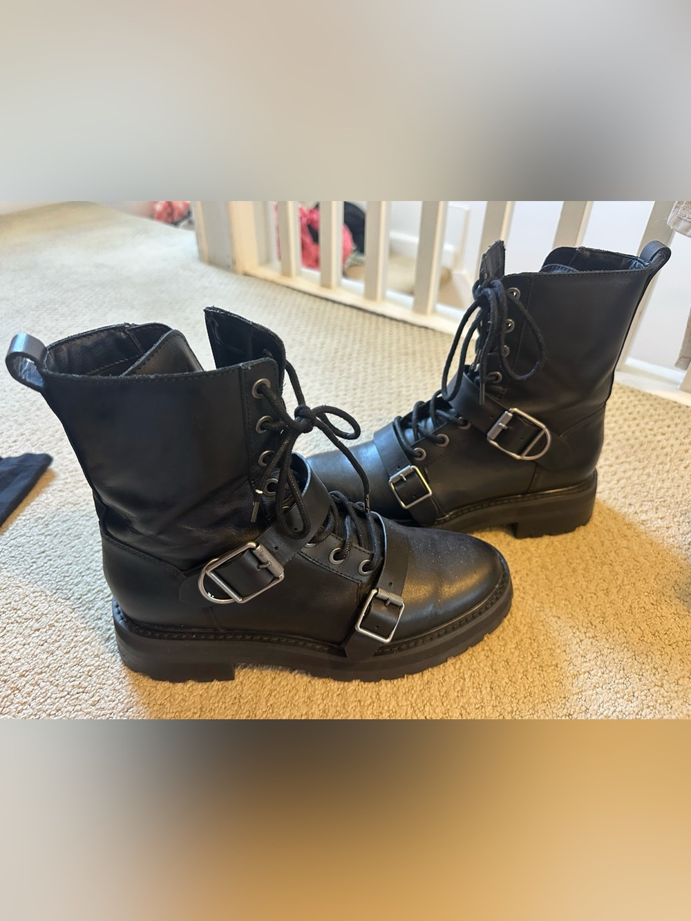 Women’s Black Lace-Up Buckle Combat Boots